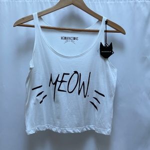 NWT White “Meow” Sleeveless Crop Top (M)